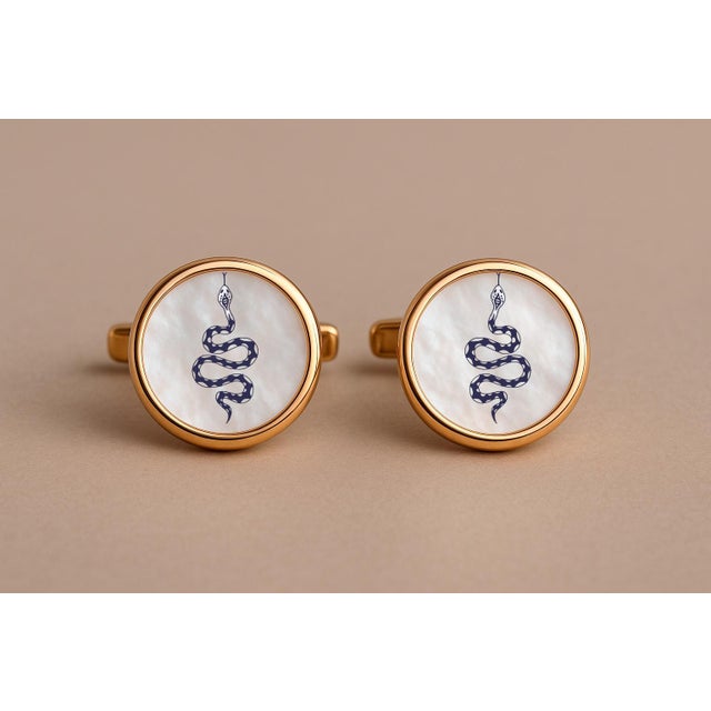 Mother Of Pearl Cufflinks. Snake Cufflinks. Unisex cufflinks silver 925 + 14k gold finish. Metal: 925 silver + 14k gold...