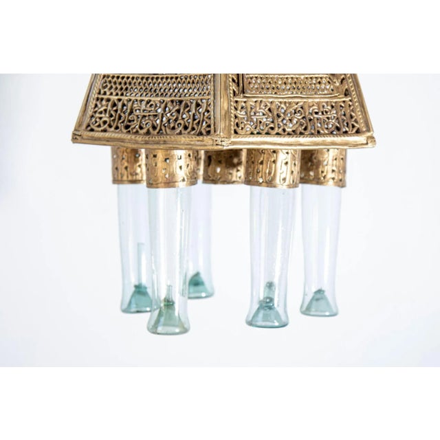 19th Century Egyptian Mamluk Revival Pierced Brass Mosque Hanging Lamp For Sale - Image 12 of 12