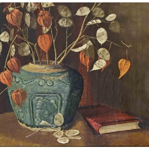 Oil on canvas realized in the early 20th Century. Hand signed "Werven". A richly atmospheric still life depicting a...