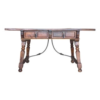 19th Century Solid Oak Baroque Fluted Legs Desk Writing Table or Console For Sale
