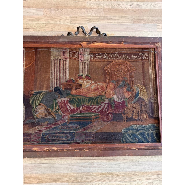 Antique Handcrafted needlepoint depicting a classical romanticized Orientalist For Sale - Image 10 of 18