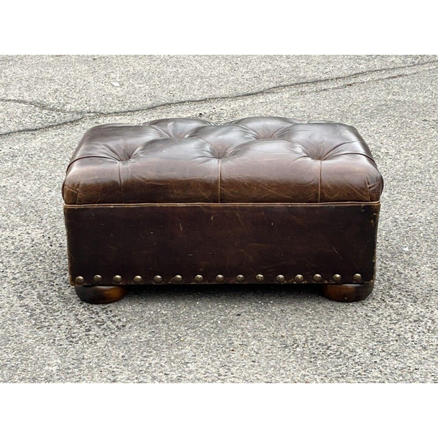 Foot Stool in Brown Leather For Sale - Image 4 of 14