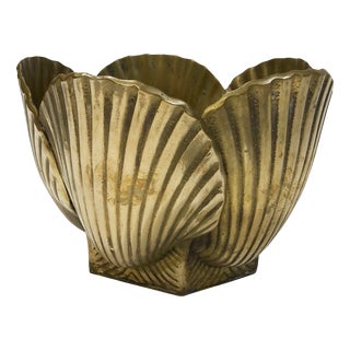 Oversized Clam Shell Brass Planter For Sale