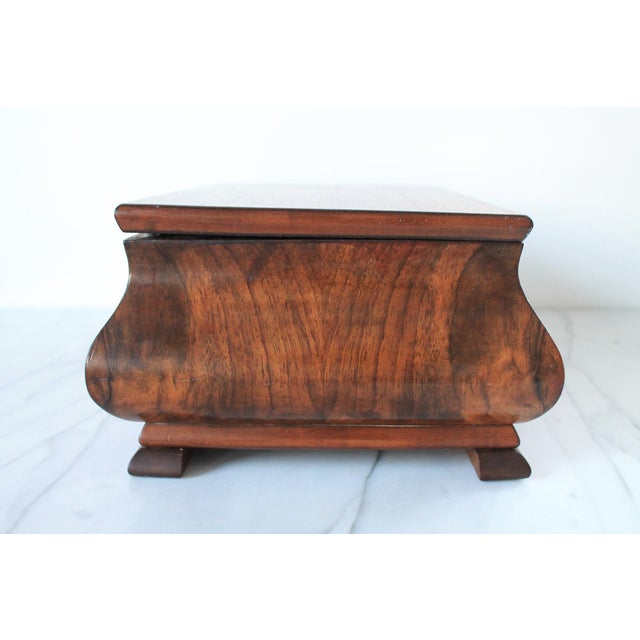 Vintage Wood Marquetry Inlay Trinket or Jewelry Box With a Rose Design Lock & Key For Sale - Image 9 of 13