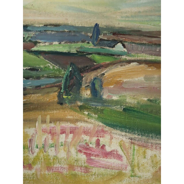Green Mid Century Modern 'View Over the Valley' Vintage Original Landscape Oil Painting, Framed For Sale - Image 8 of 11