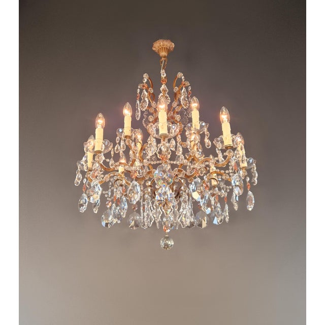 Vintage Italian Baroque Revival Crystal Chandelier Rose Crystal Accents For Sale - Image 4 of 9