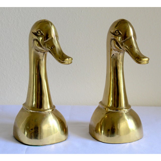 1950s Mid-Century Modern Polished Solid Brass Mallard Duck Head Bookends – A Pair For Sale - Image 5 of 18