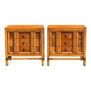 1960s Mid Century Weathered Cherry Nightstands With Burl by j.l Metz For Sale