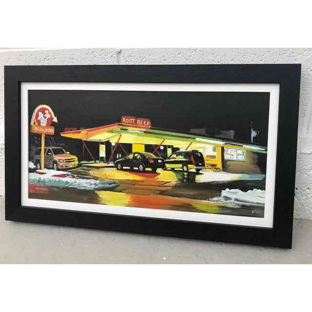 2010s Route 66 Root Beer American Gas Station Painting - Unique Original Art by British Contemporary Artist, 2012 For Sale - Image 5 of 6