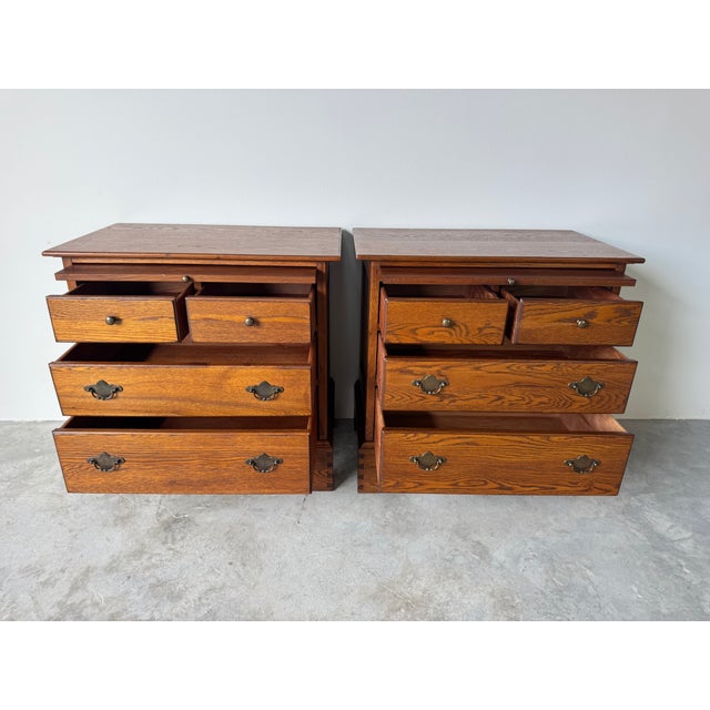 American Pair of Drexel Studio Wooden Nightstands With Four Drawers & Pull-Out Tray For Sale - Image 3 of 18
