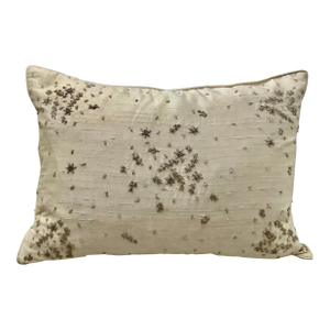 Mini Floral Decorative Beaded Pale Butter Yellow Silk Dupioni Pillow Cover