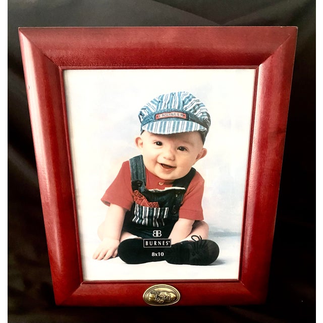 Vintage Burnes of Boston Cherry Wood 8x10 Frame With Brass Baby Shoes Motif Excellent Condition. For Sale - Image 11 of 15