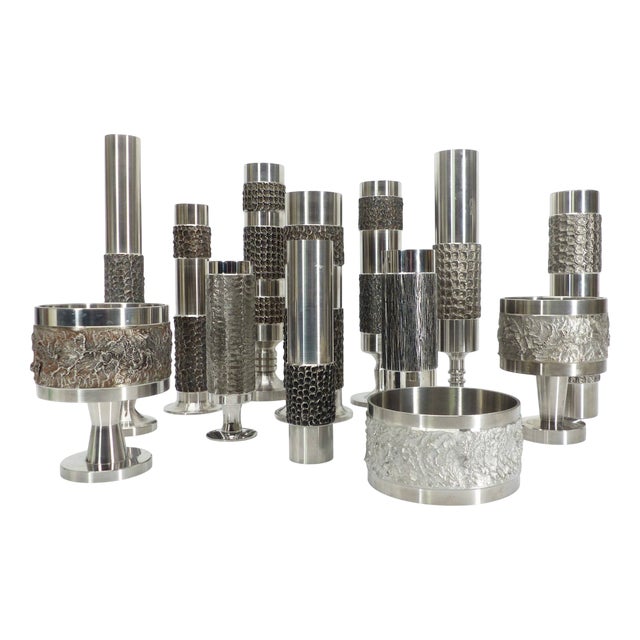 Space Age Brutalist Steel Vases from BMF, Germany, 1970, Set of 13 For Sale