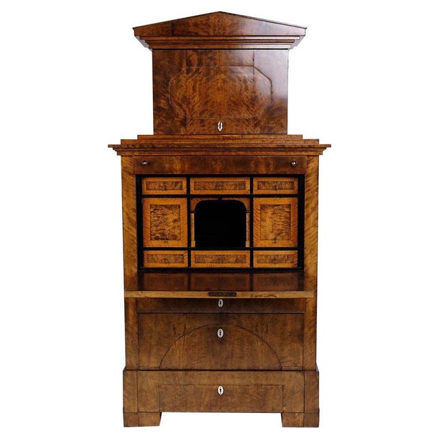 Secretary with 2 Drawers in Hand Polished Birch & Intasia, 1840s For Sale - Image 14 of 14