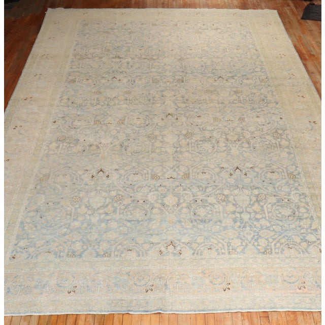 Textile Early 20th Century Light Blue Persian Tabriz Oversize Rug - 10'9" x 18'6" For Sale - Image 7 of 11