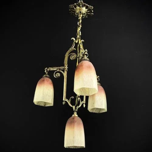 Art deco pate de verre ceiling lamp bronze, 1930s the art deco ceiling lamp is a remarkable example of the craftsmanship...