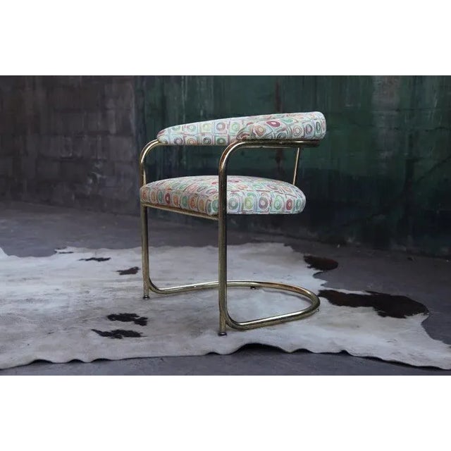 Post Modern Brass Gold Bent Chrome Cantilever Chair Attributed to Thonet, Anton Lorenz For Sale - Image 9 of 9