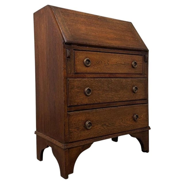 Antique Early 20th Century English Edwardian Oak Bureau For Sale - Image 6 of 14