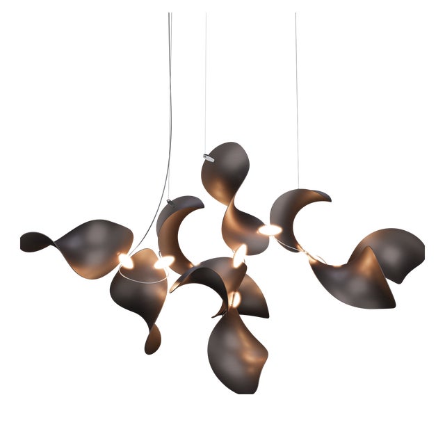 Dune 10 Cluster Chandelier with Shades in Dark Bronze Metallic Tone by Daniel Becker for Moss Objects For Sale