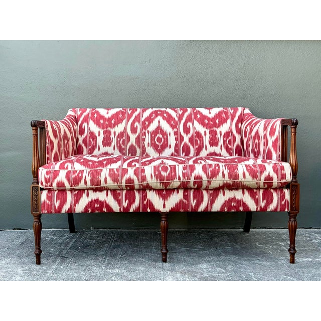 Vintage Ikat Print Georgian Loveseat For Sale In West Palm - Image 6 of 12