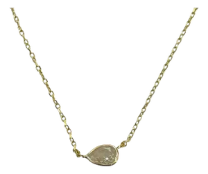 Radiant 14k Yellow Gold 0.73ct Pear Natural Diamond Bezeled Necklace