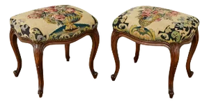 French Pair of Louis XV-style Stools With Needlepoint