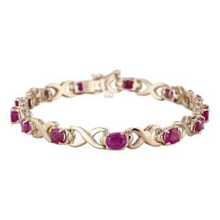 6.5ctw Ruby Tennis Bracelet 14k Yellow Gold X Infinity Link Chain 7.25" 5.1mm For Sale