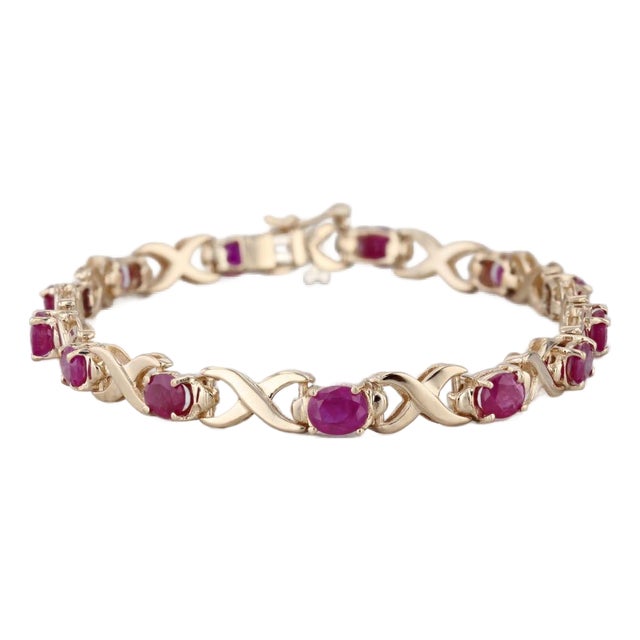 6.5ctw Ruby Tennis Bracelet 14k Yellow Gold X Infinity Link Chain 7.25" 5.1mm For Sale