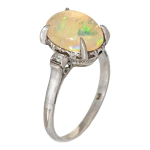 Mid 20th Century 2.75ct Natural Jelly Opal Diamond Ring Platinum Estate Fine Jewelry Size 6