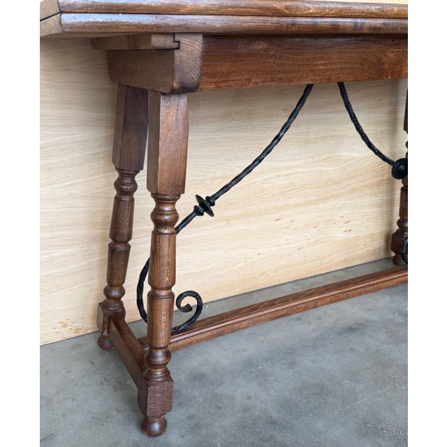 20th Century Spanish Console Fold Out Farm Table with Wood Stretcher For Sale - Image 11 of 18