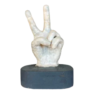 Vintage Boho Matte Ceramic Hand on Wooden Plinth
