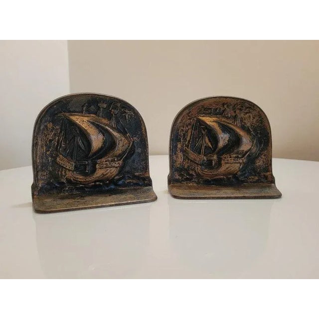 Vintage Cast Iron Metal Ship Bookends Office Decor A pair of antique 1925 Snead & Co. bronze finish cast iron bookends...