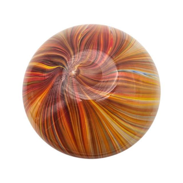 Italian Cased Swirl Art Glass Bowl Vase Orange Yellow 11" Hand Blown For Sale - Image 9 of 10