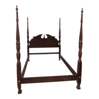 1980s American Drew Queen Poster Bed Carved Cherry For Sale