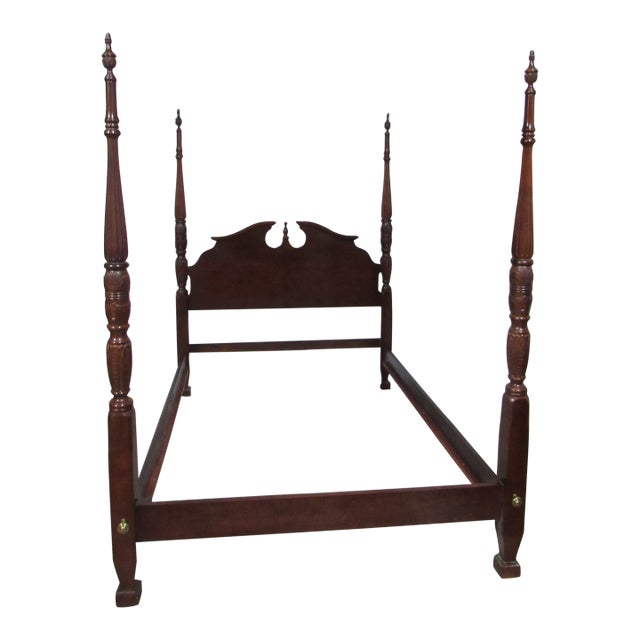 1980s American Drew Queen Poster Bed Carved Cherry For Sale
