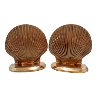 Vintage Solid Brass Clam Sea Shell Bookends ~ a Pair For Sale