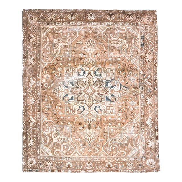 1970s Vintage Persian Handmade Wool Cotton Light Brown Area Rug For Sale