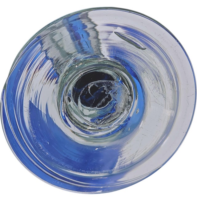 Late 20th Century Mexican Hand-Blown Cobalt Blue Wine Goblets With Aqua Stems 8" - Set of Six For Sale - Image 15 of 15