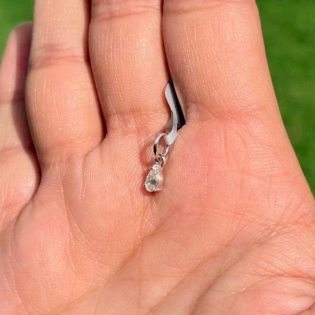 Pear-Cut Diamond Solitaire Charm Pendant in 14k Solid White Gold For Sale In New York - Image 6 of 14