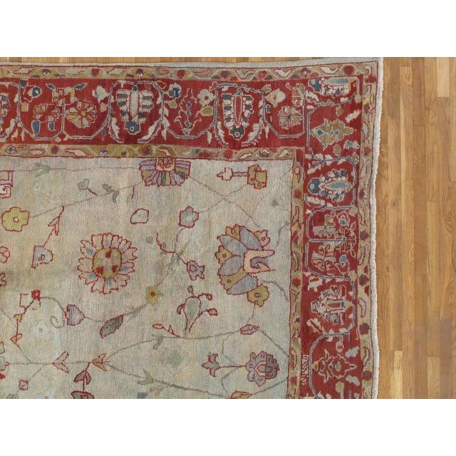 Persian Antique Persian Sultanabad Handmade Oriental Light Blue, Ivory & Red Rug For Sale - Image 3 of 5