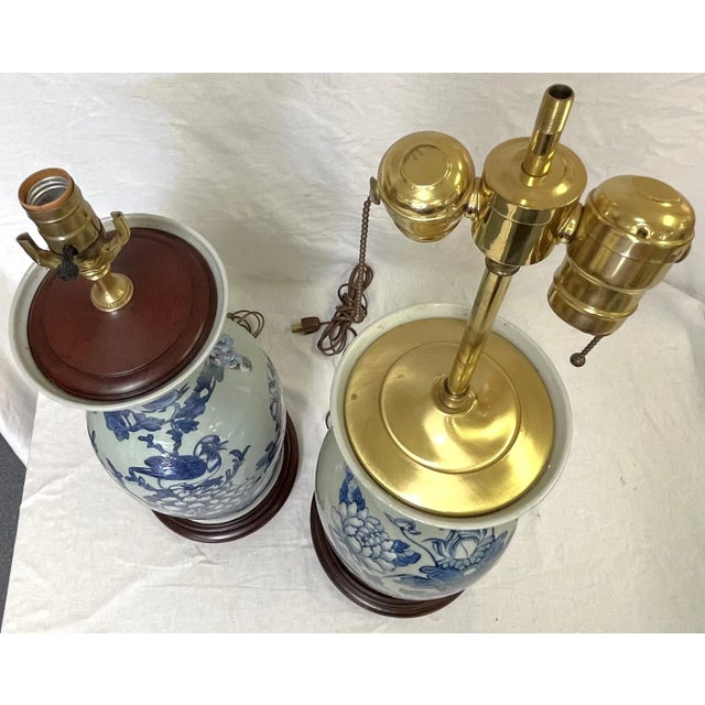 Traditional Vintage Hand Painted Celadon Vases Converted to Lamps- a Pair For Sale - Image 3 of 13