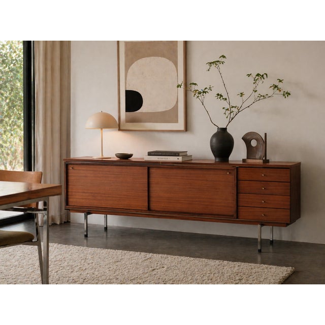 Exceptional large credenza sideboard designed by pieter de bruyne for al meubel / v-form, belgium, circa early 1960s....