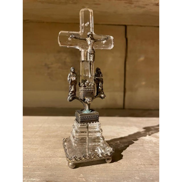 Baroque 18th Century Italian Baroque Silver and Rock Crystal Crucifix For Sale - Image 3 of 12