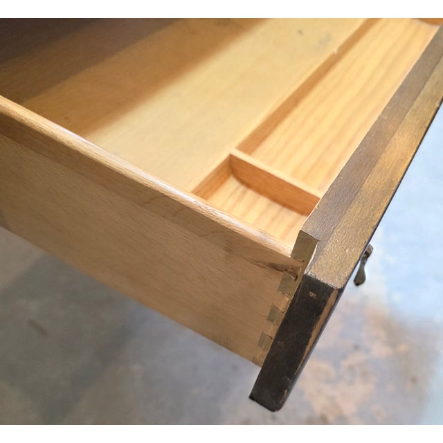 Mid 20th Century Vintage Brandt Regency Revival Neoclassical Writing Desk With Black Tooled Leather Inset Top For Sale - Image 5 of 16