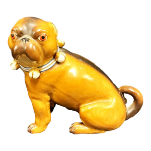 Large Victorian Antique Porcelain Pug Dog Figurine Hand-Painted German Porcelain | Fine Victorian Era Details Circa 1880