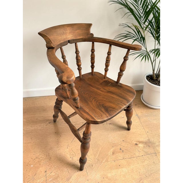 Antique Victorian Smokers Bow Armchair in Beech & Elm, 1880s For Sale - Image 5 of 18