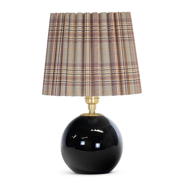 Giorgio Black Glass Mini Lamp, Natural Brass with Plaid Wave Pleat Shade For Sale - Image 4 of 4
