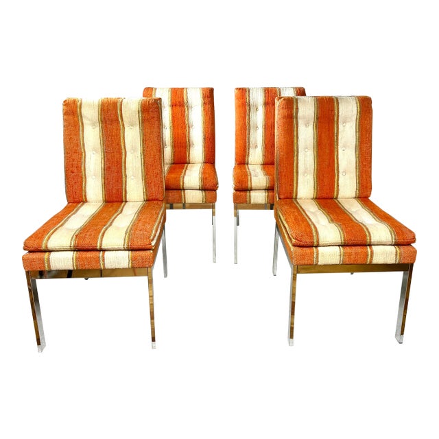 1970s Design Institute of America Chrome Parsons Chairs - Set of 4 For Sale