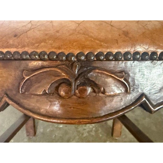 Set of Ten French Carved Wood Dining Chairs With Leather Upholstery For Sale - Image 11 of 18