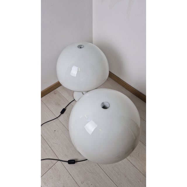 Metal Large Table Lamps in Milk Glass and Transparent Glass with Adjustable Lampshade from Vistosi Murano, 1960s, Set of 2 For Sale - Image 7 of 18
